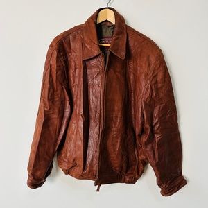Vintage Butter Soft Brown Genuine Leather Bomber Jacket By Couture